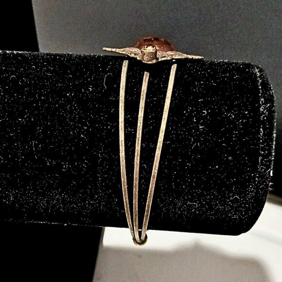 Vintage Tarnished Silver Amber Cuff Bracelet Ornate Filigree Victorian Estate - Picture 6 of 7